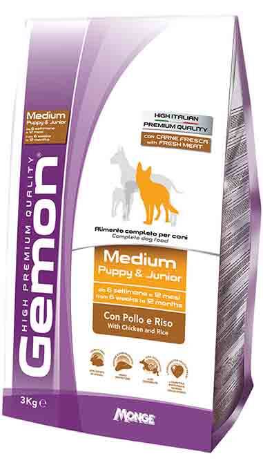 GEMON MEDIUM PUPPY&JUNIOR POLLO E RISO 15KG