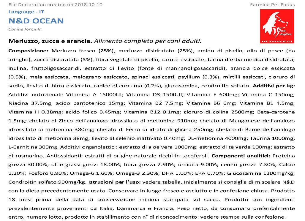 N&D PUMPKIN OCEAN MERLUZZO E ARANCIA ADULTO