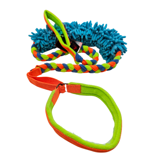 FLEECE BRAID LEASH WITH COLLAR + MOP